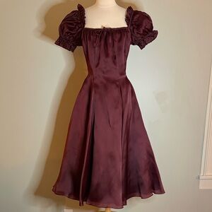 Selkie Silk Satin Bordeaux Garden Party Dress
